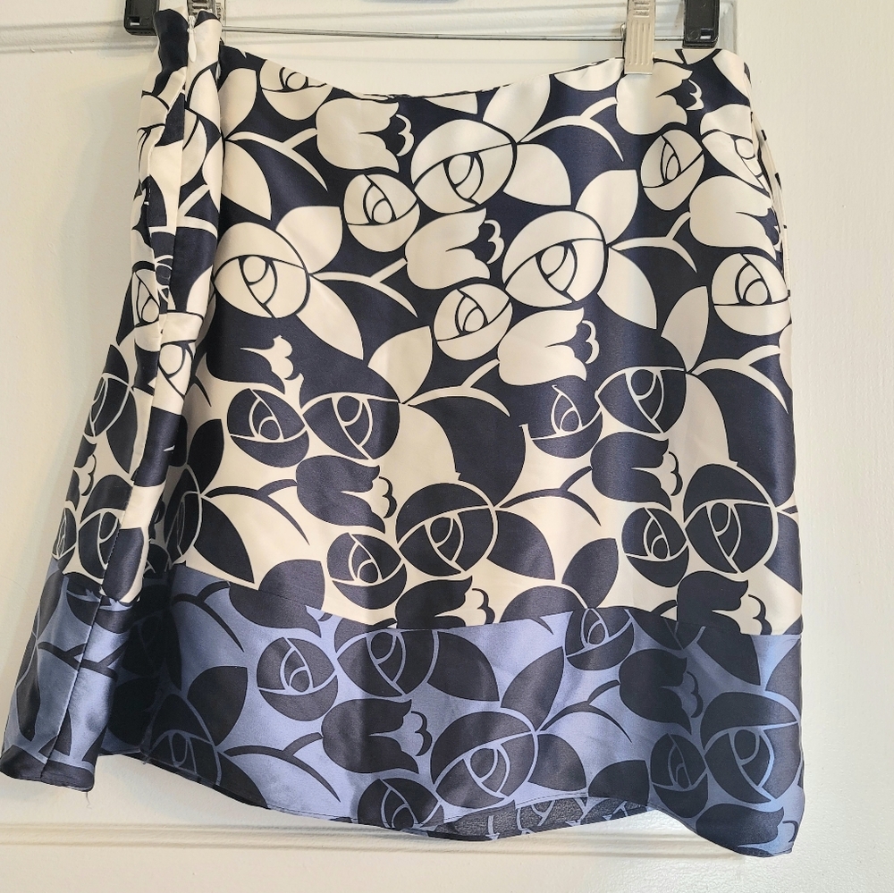 Cynthia Steefe Silk Blue White Mini Skirt Pockets